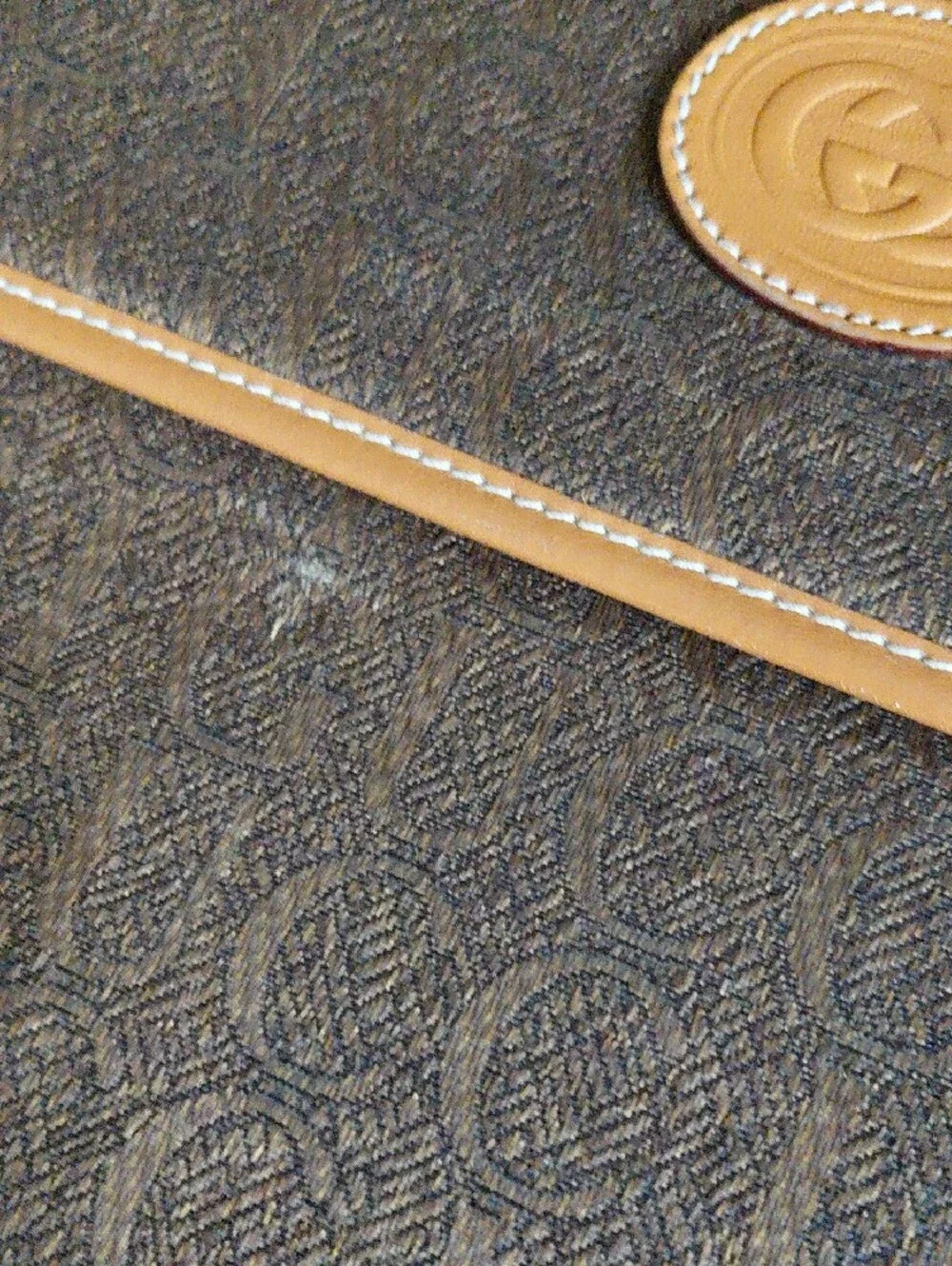 Vintage Gucci GG Monogram Laptop Messenger Unisex Bag Brown Leather Trim